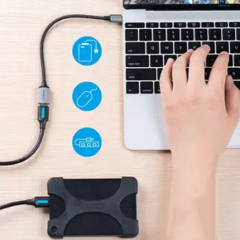 Kabllo OTG Vention USB C në USB A 3.0, 0.15m, aliazh alumini, gri