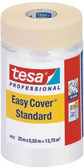 Mbulesë mbrojtëse me shirit Tesa Easy Cover Standard, 25m, 550mm, transparente