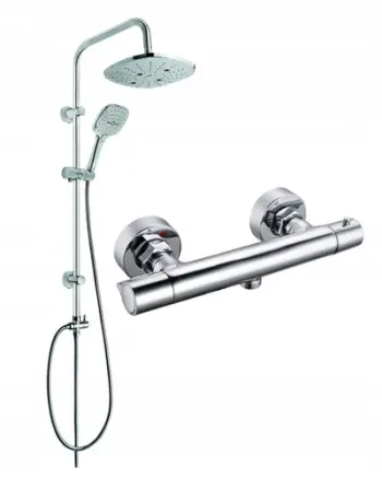 Set dushi Rainshower Invena Rotonda, kolonë çeliku inox, rubinet termostatik, krom