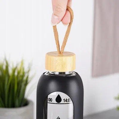 Shishe uji Vilde qelqi, 1L, mbështjellës silikoni, e zezë - 4