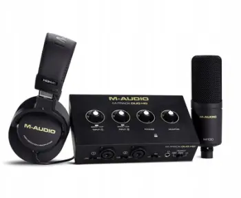 Pako prodhimi muzike M-Audio M-Track Duo HD Producer Pack, ndërfaqe audio USB, mikrofon dhe kufje studio, e zezë