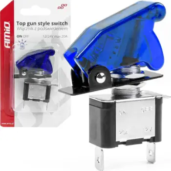 Çelës ndërprerës Top Gun Switch On Off, 12V 24V, me ndriçim blu, i zi