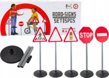 Set edukativ tabela trafiku paralajmëruese, 5 copë, 70 cm, shumëngjyrëshe