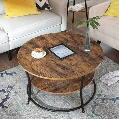 Tavolinë kafeje LEOBERT Coffee Table, rrumbullake, raft i poshtëm, kafe - 4