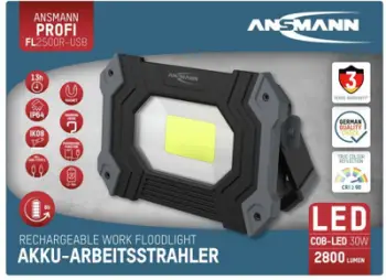 Prozhektor pune LED ANSMANN FL2500R, 2800 lm, i rikarikueshëm, i zi