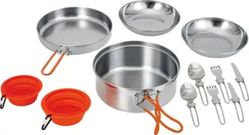 Set enësh kampingu King Camp Adventurer I Pro, çelik inox, 900 g, me çantë transporti
