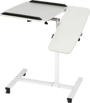 Tavolinë karrocë për laptop dhe projektor Mozos WDL WH, dy sipërfaqe të rregullueshme, me rrota, e bardhë