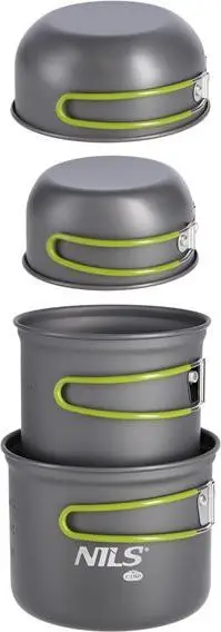 Set enësh kampingu NILS Camp NC1767, alumin i anodizuar, doreza palosëse, gri