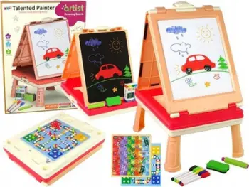 Tavolinë lojërash Leantoys 3 në 1, tabelë dyshe, lojë Ludo, rozë
