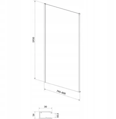 Panel anësor dushi Cersanit Larga, 80x195 cm, xham transparent, i zi - 1