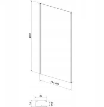 Panel anësor dushi Cersanit Larga, 80x195 cm, xham transparent, i zi
