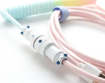 Kabllo spirale për tastierë Ducky V2 Cotton Candy, USB A në USB C, me lidhës aviacioni, shumëngjyrëshe