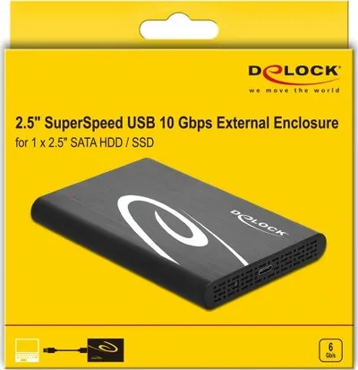 Kuti e jashtme Delock 42610, 2.5" SATA HDD SSD, USB C 3.2 Gen 2, e zezë - 2