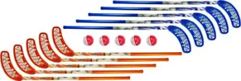 Set floorballi Unihoc Hiko, 10 shkopinj 87cm, me topa, portokalli dhe blu