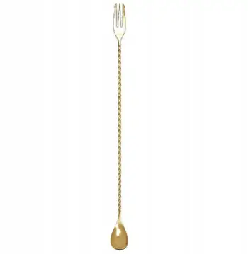 Lugë bartender me pirun, çelik inox, e artë