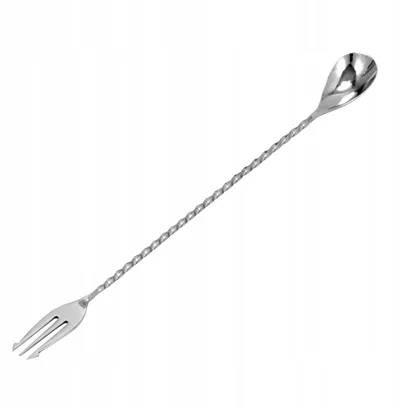 Lugë bartendri me pirun, 40 cm, çelik inox, argjendtë - 1