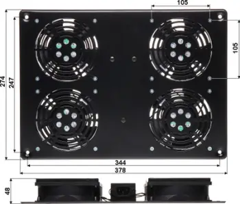 Panel ftohës për kabinet RACK Delta A19-4W, 4 ventilatorë, 230V AC, i zi