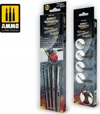 Set furçash modelizmi AMMO WARGAMING UNIVERSE Miniature Premium DIO DRYBRUSH, për pikturim të thatë, shumëngjyrëshe