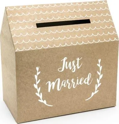 Kuti kartolinash dasme Ginger Ray Just Married, 30 cm, karton kraft, kafe - 1