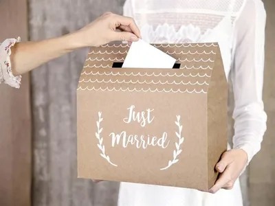 Kuti kartolinash dasme Ginger Ray Just Married, 30 cm, karton kraft, kafe - 2