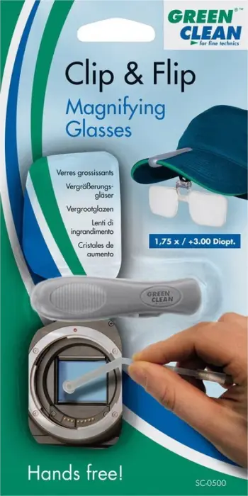 Lupë Green Clean Clip & Flip, zmadhim për kapelë, transparente