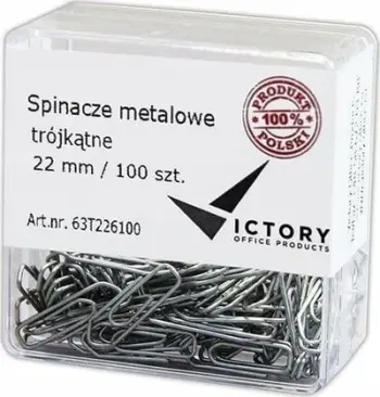 Kleça trekëndore metalike Victory Office 22mm, kuti plastike, 100 copë