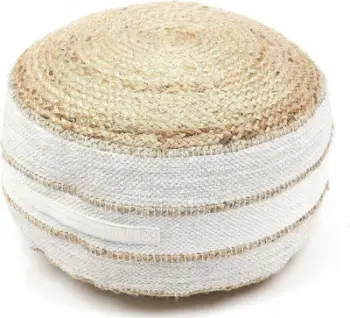 Puf i rrumbullakët pambuku, 50 cm, me jute, bezhë natyrale