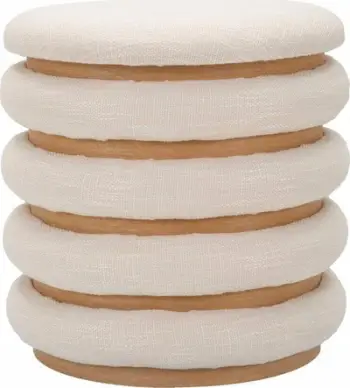 Puf ottoman Mauro Ferretti Damasco Line, Ø40 x 42 cm, MDF pambuk poliester, natyral