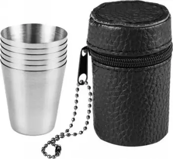 Set gotash turistike çelik inox, 6 copë, me etui, argjendtë