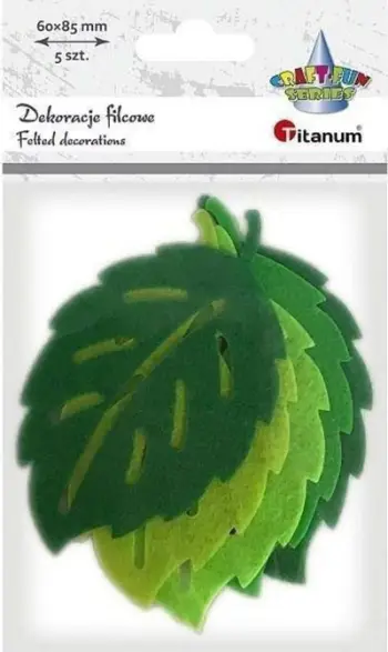 Set gjethe dekorative prej fetre Titanum Felt Leaves, 8.5 x 6 cm, jeshile, 5 copë