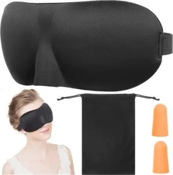 Set gjumi Quietrest, maskë sysh me kutie, tapë veshësh, e zezë