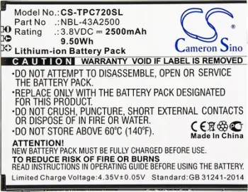 Bateri për telefon Cameron Sino CEL-CS-TPC720SL-1, 2500mAh, Li Ion, e zezë