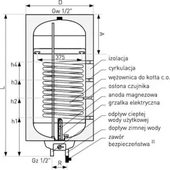 Shkëmbues uji sanitar Galmet Neptun Kombi SGW(S) 80L, montim në mur, spirale e djathtë