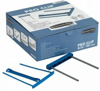Klips plastik Bankers Box Pro Clip, 100mm, paketim 50 copë, blu
