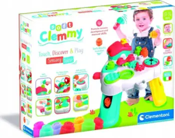 Tavolinë shqisore për fëmijë Clementoni Clemmy Sensory, me blloqe të buta, e larshme, shumëngjyrëshe
