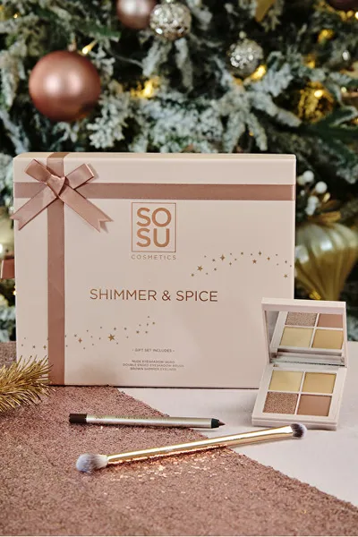 Set grimi SOSU Cosmetics Shimmer & Spice, hije + brushë + laps - 3