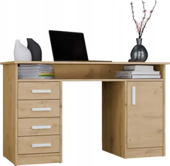 Tavolinë zyre ADA OAK ARTISAN, 125 cm, 4 sirtarë, druri artizan