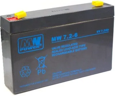 Bateri xheli MW Power Pb, 6V, 7.2Ah, e zezë - 2