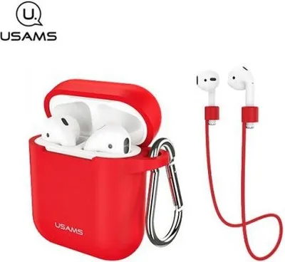Kuti mbrojtëse Usams për AirPods, silikon, e kuqe - 1