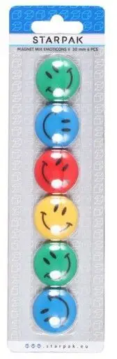 Magnete dekorative Starpak Emoticons, 30mm, 6 copë, shumëngjyrëshe