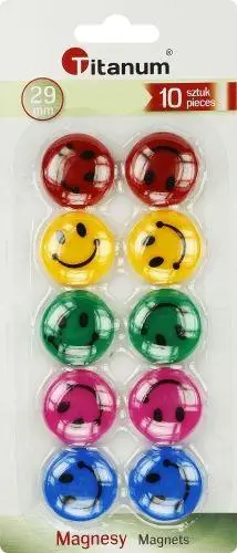 Magnete për tabelë me emotikone, 29mm, set 10 copë, shumëngjyrëshe