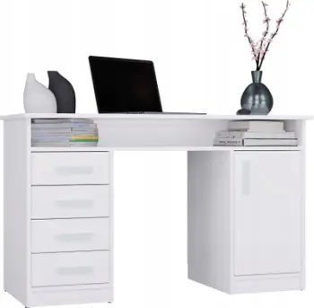 Tavolinë zyre Topeshop ADA Desk, 125 cm, 4 sirtarë me dollap me rafte, e bardhë