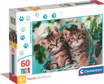 Puzzle Clementoni Lovely Kitty Twins, 60 pjesë, Supercolor, shumëngjyrësh
