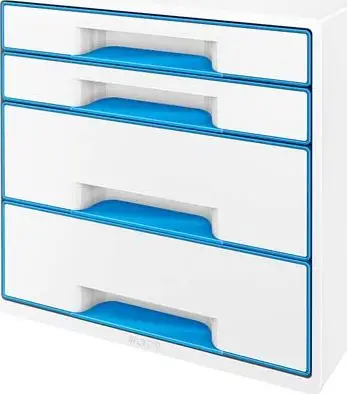 Kuti me sirtarë Leitz CUBE WOW, A4 Maxi, 4 sirtarë, e bardhë perlë blu