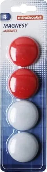 Magnete rrumbullak MemoBe MAGNESY, 40mm, set 4 copë, të bardhë dhe të kuqe