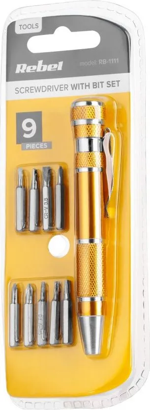 Kaçavidë precize Rebel Precision Screwdriver, 9 bitë, xhepi, gri - 3