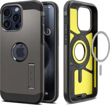 Mbulesë telefoni Spigen Tough Armor MagFit për iPhone 16 Pro Max, me kickstand, kompatibile MagSafe, gri gunmetal