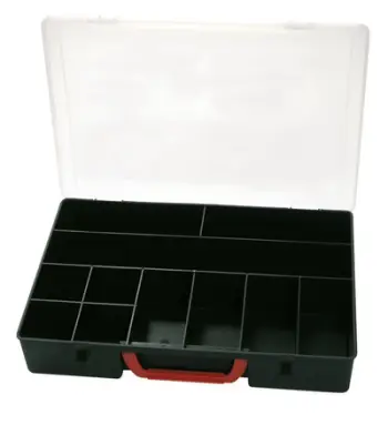 Kuti organizuese për vegla Mega, 350 x 250 x 60 mm, transparente / e zezë