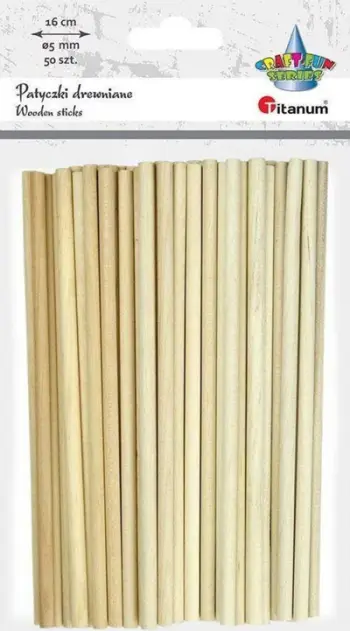 Shkopinj druri Titanum Wooden Round Sticks, 5 x 160mm, 50 copë, shumëngjyrëshe