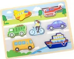 Puzzle druri Viga Montessori, 2 në 1, figura kafshë ferme, shumëngjyrësh